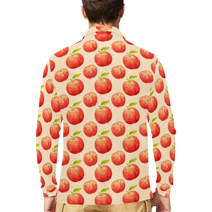 Peach Pattern Print Design A03 Long Sleeve Polo Shirt For Men's