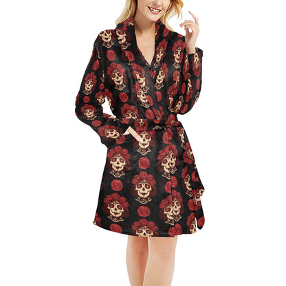 Day of the Dead Skull Girl Pattern Women's Fleece Robe