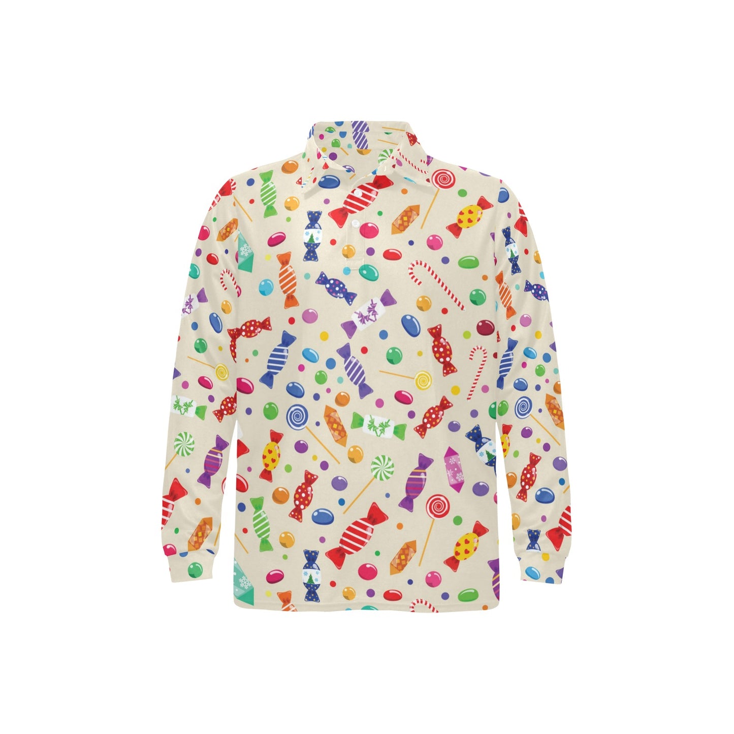 Candy Pattern Print Design 04 Long Sleeve Polo Shirt For Men's