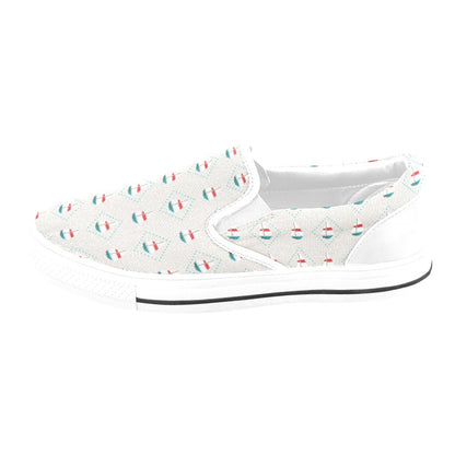 Sailboat Print Design LKS301 White Slip Ons Canvas Women's Shoes
