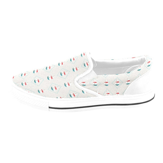 Sailboat Print Design LKS301 White Slip Ons Canvas Women's Shoes