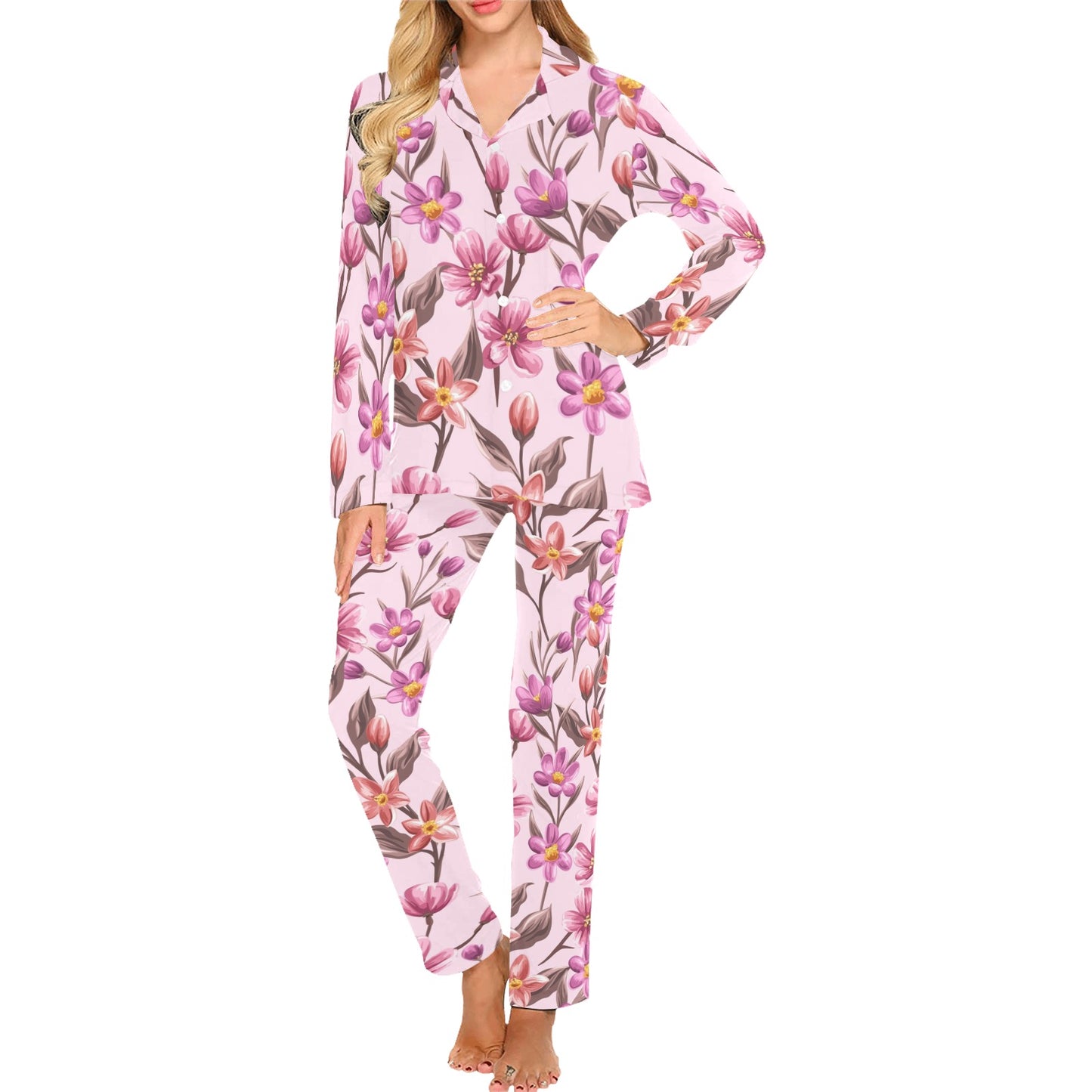 Summer Floral Pattern Print Design SF09 Women's Long Pajama Set