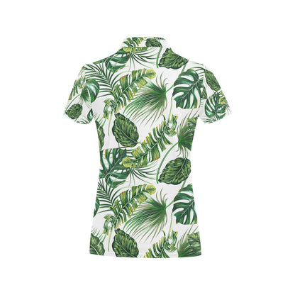 Green Pattern Tropical Palm Leaves Women's Polo Shirt