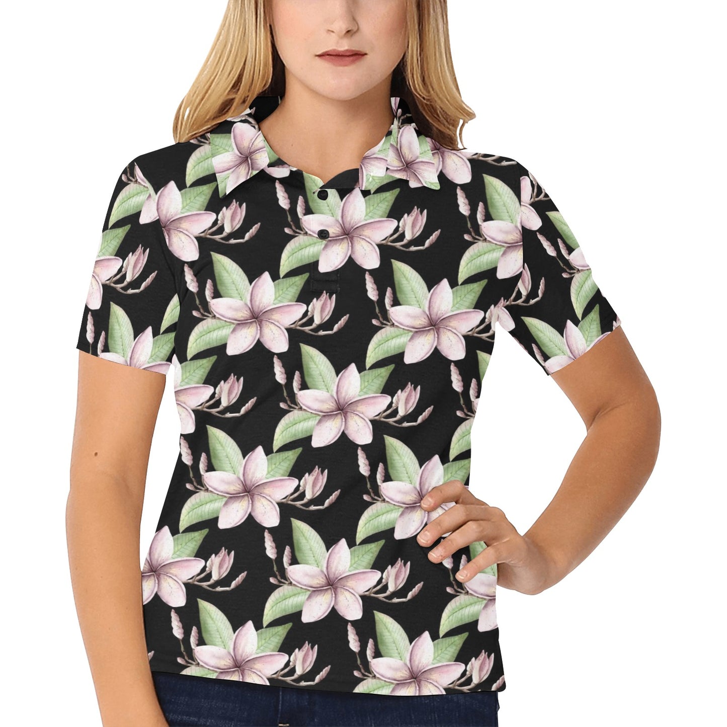 Plumeria Pattern Print Design PM02 Women's Polo Shirt