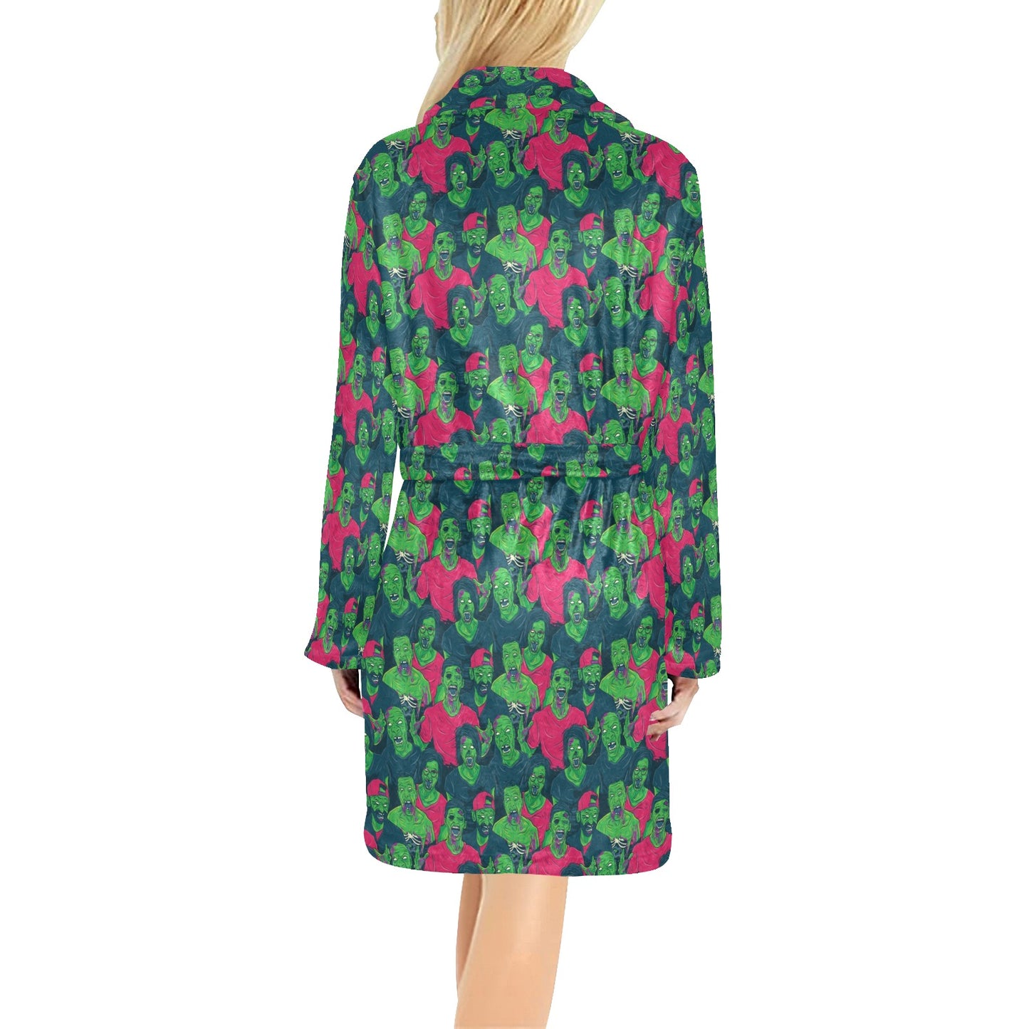 Zombie Themed Design Pattern Print Women's Fleece Robe
