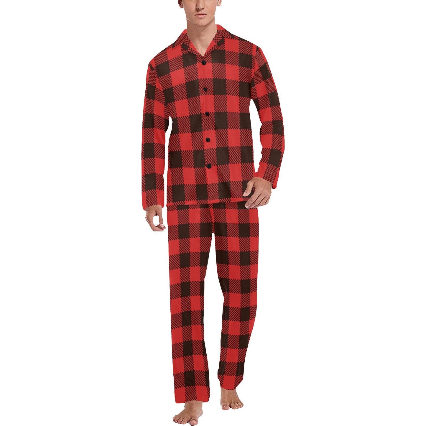 Buffalo check Red Pattern Print Design 05 Men's Long Pajama Set