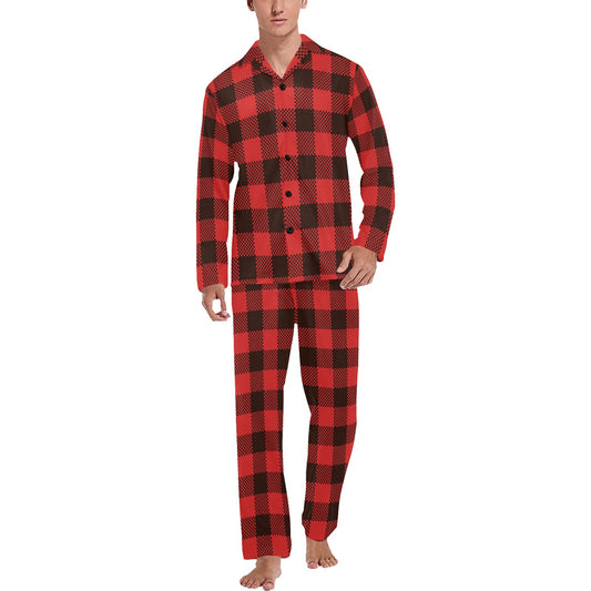 Buffalo check Red Pattern Print Design 05 Men's Long Pajama Set