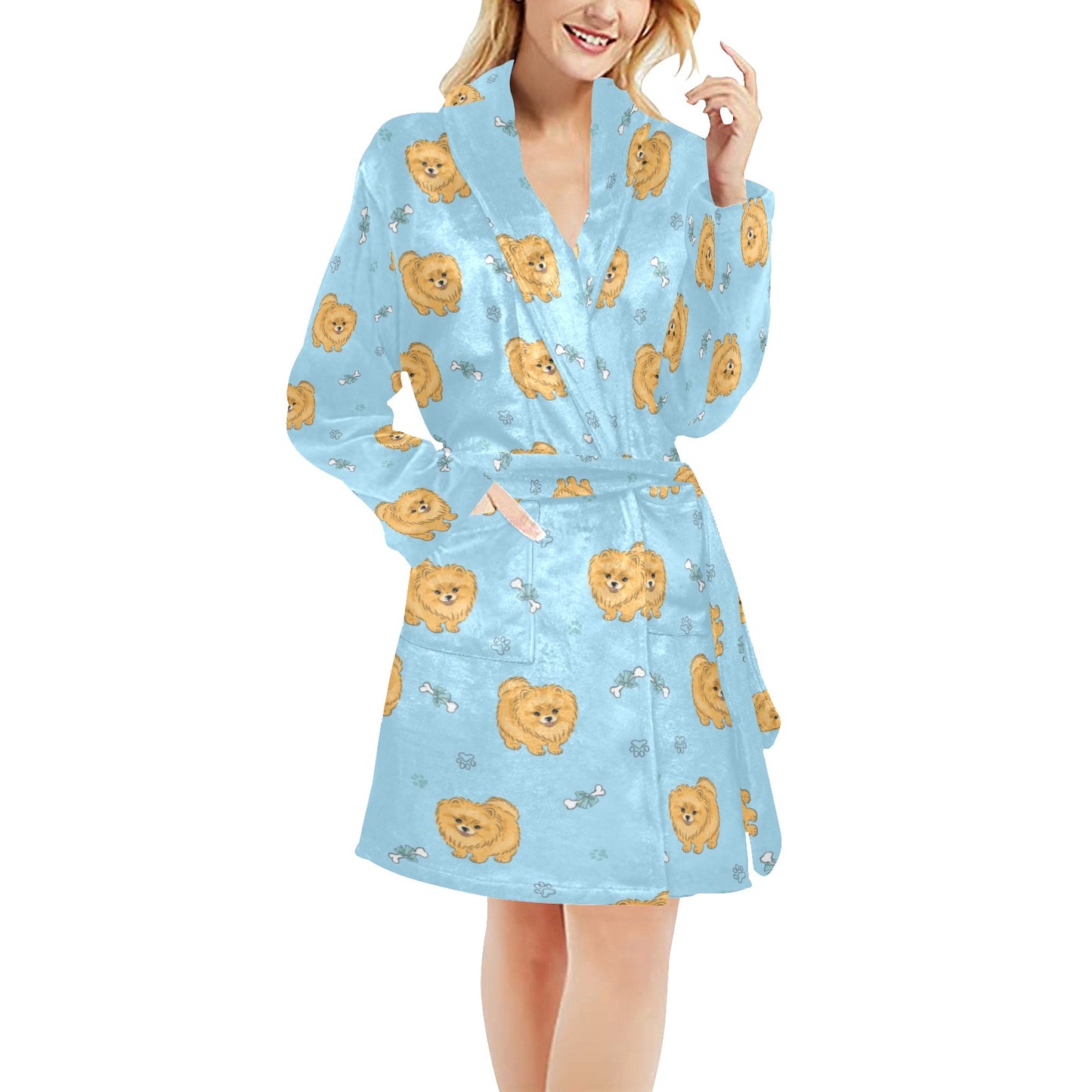 Pomeranians Pattern Print Design A03 Women's Fleece Robe