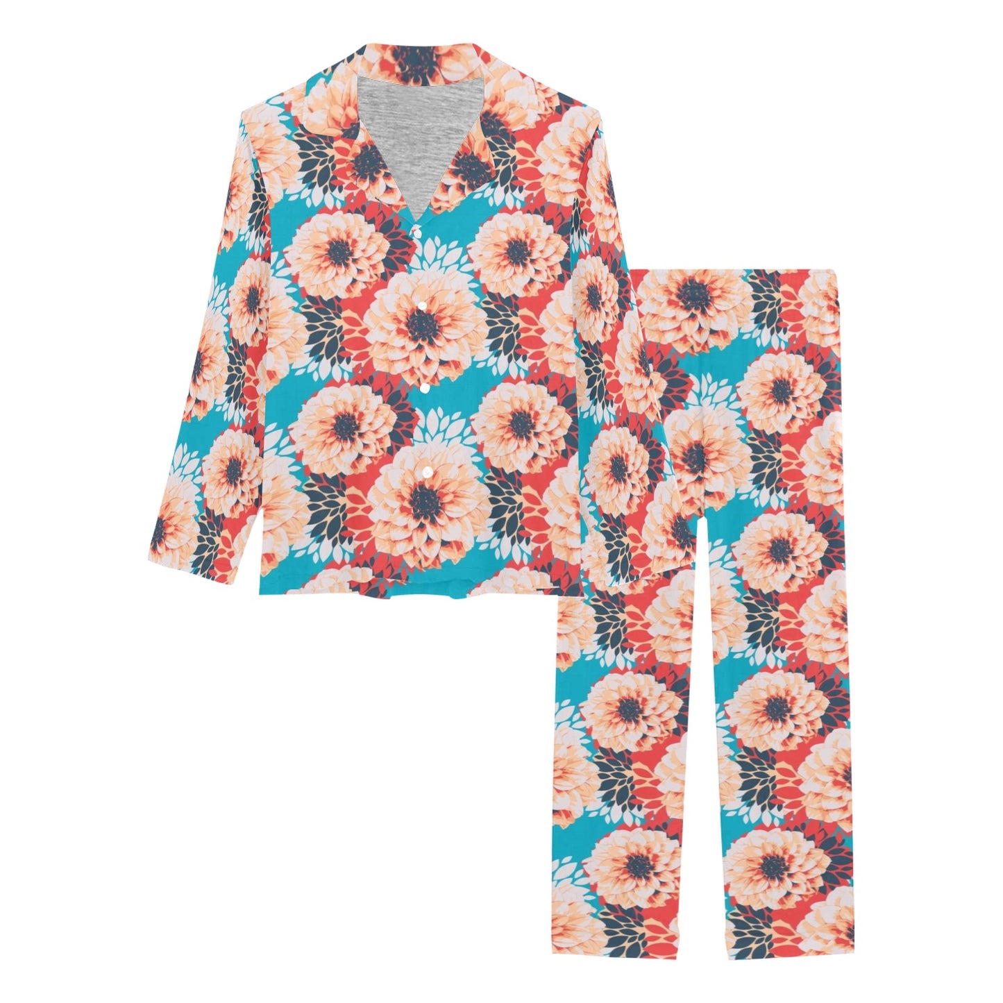 Dahlia Pattern Print Design DH05 Women's Long Pajama Set