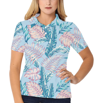 Tropical Flower Pattern Print Design TF01 Women's Polo Shirt