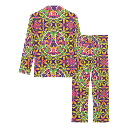 Peace Sign Pattern Print Design A04 Women's Long Pajama Set