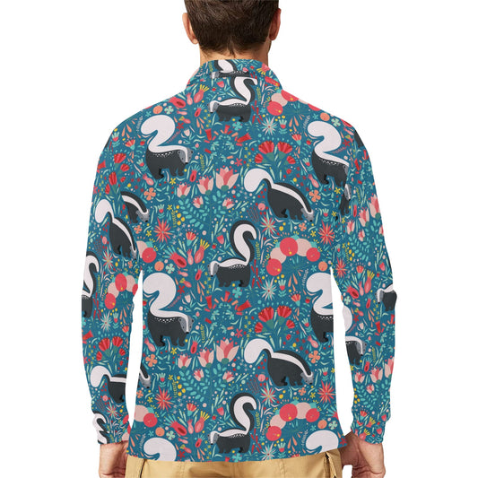 Skunk Print Design LKS302 Long Sleeve Polo Shirt For Men's
