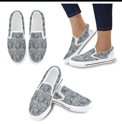 Guinea Fowl Print Design LKS402 White Slip Ons Canvas Women's Shoes