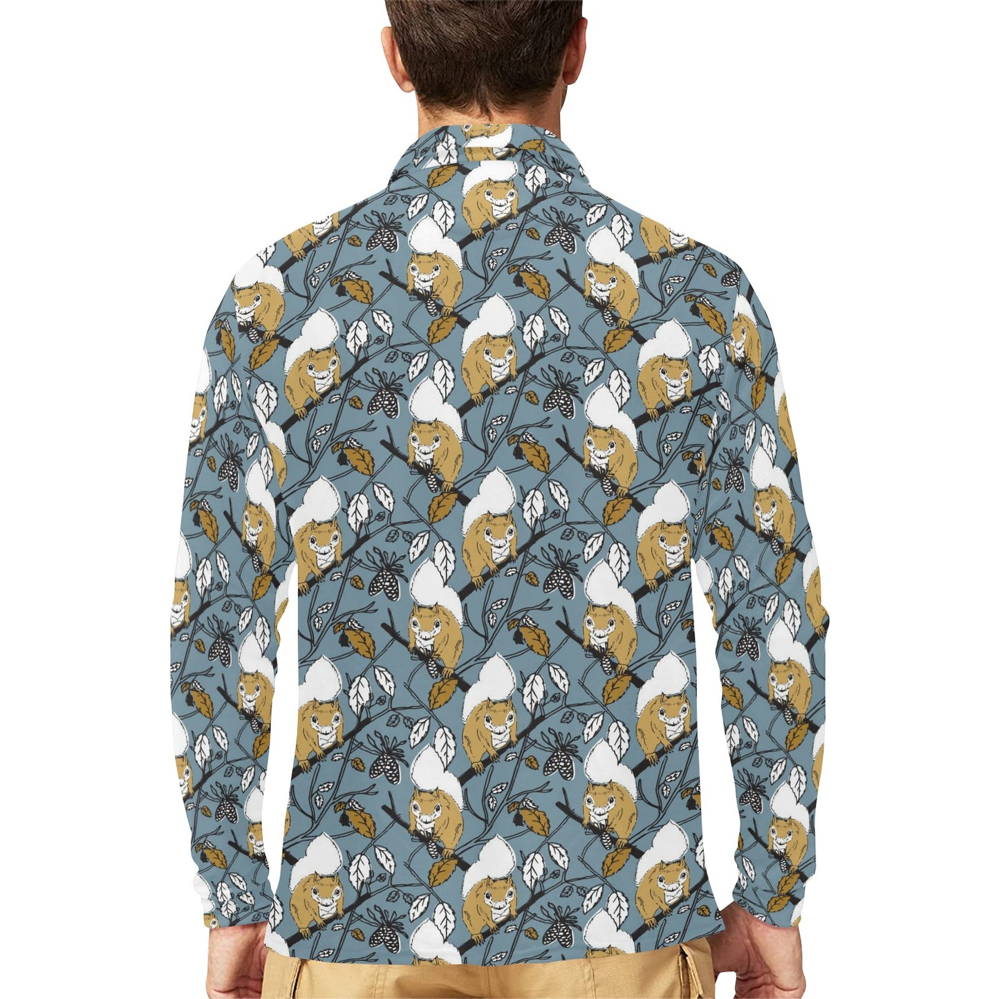 Squirrel Print Design LKS305 Long Sleeve Polo Shirt For Men's