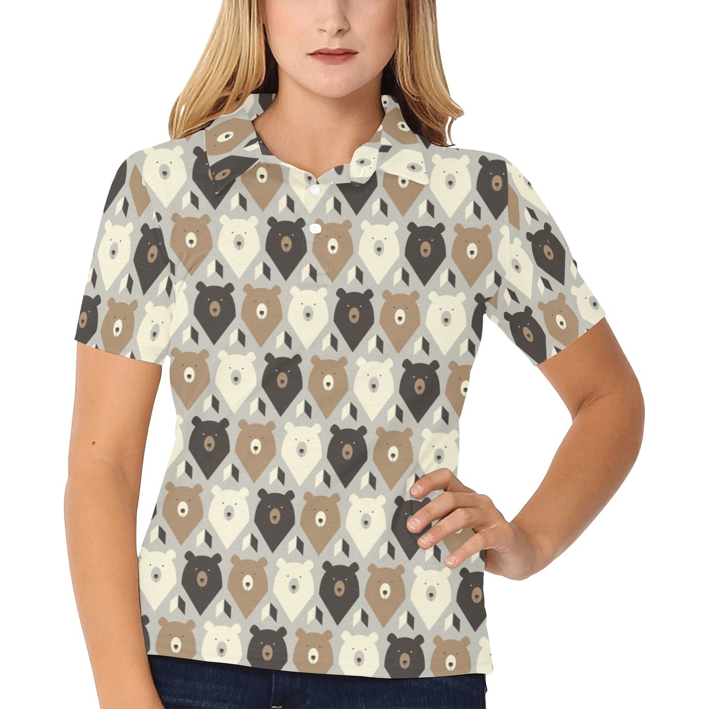 Bear Pattern Print Design 04 Women's Polo Shirt