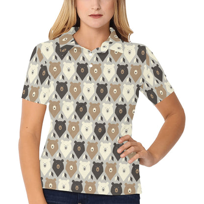 Bear Pattern Print Design 04 Women's Polo Shirt