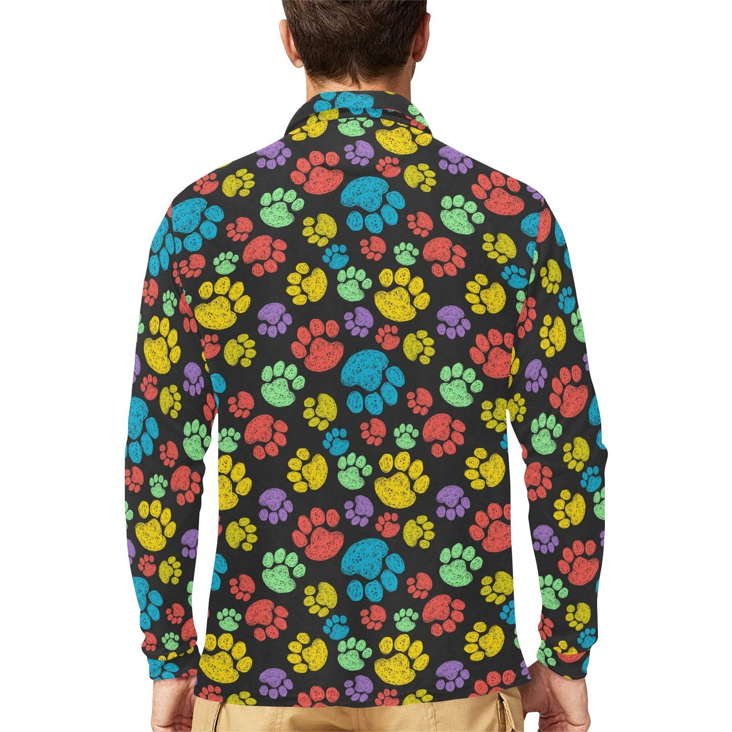 Paw Colorful Print Long Sleeve Polo Shirt For Men's