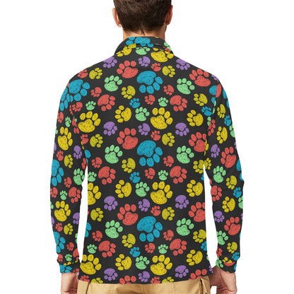 Paw Colorful Print Long Sleeve Polo Shirt For Men's