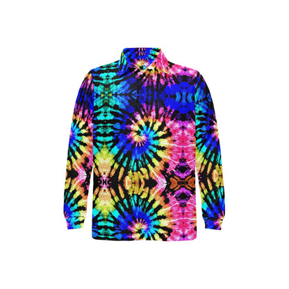 Tie Dye Rainbow Design Print Long Sleeve Polo Shirt For Men's