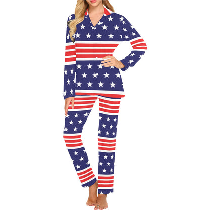 Patriotic Pattern Print Design A04 Women's Long Pajama Set