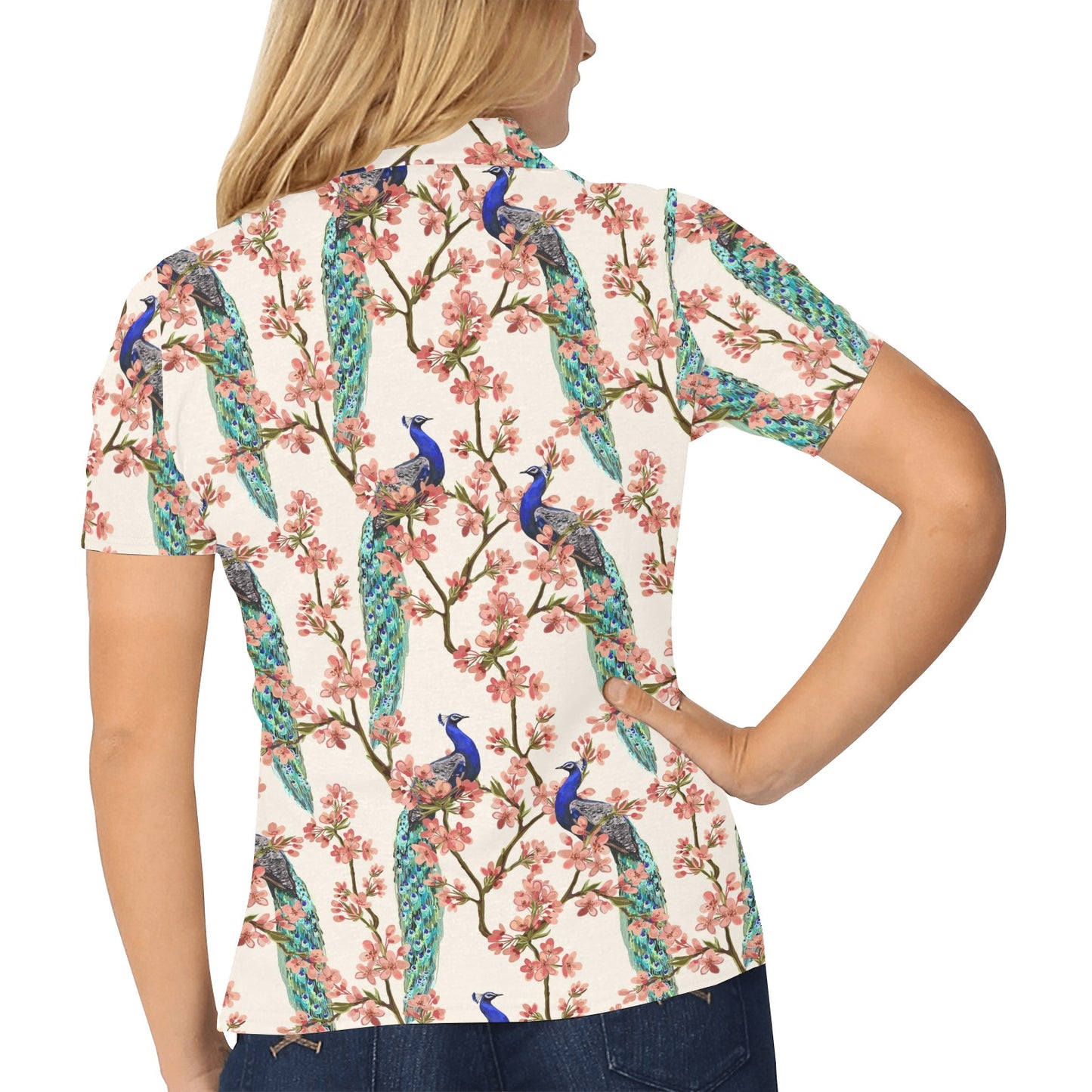 Cherry Blossom Peacock Women's Polo Shirt