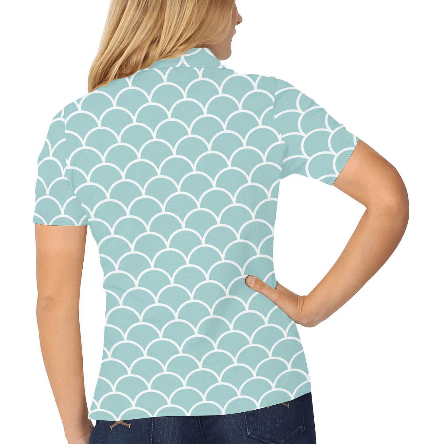 Scales Teal Pattern Print Design 02 Women's Polo Shirt