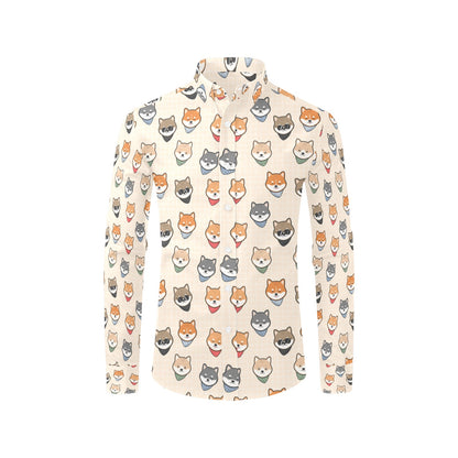 Shiba Inu Print Design LKS3010 Men's Long Sleeve Dress Shirt