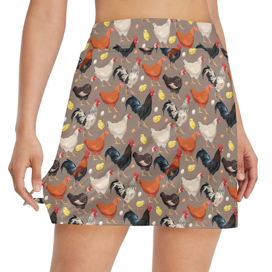 Chicken Evolution Pattern 17" Golf & Pickleball Skort with Pockets