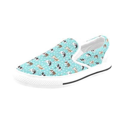 Cattle Print Design LKS405 White Slip Ons Canvas Women's Shoes