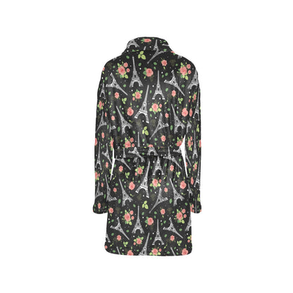 Eiffel Tower Rose Print Women's Fleece Robe