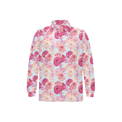 Lisianthus Pattern Print Design LT05 Long Sleeve Polo Shirt For Men's