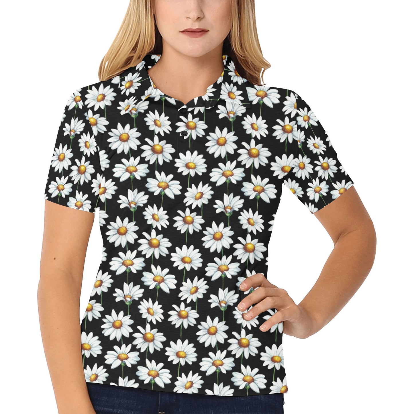 Daisy Print Pattern Women's Polo Shirt
