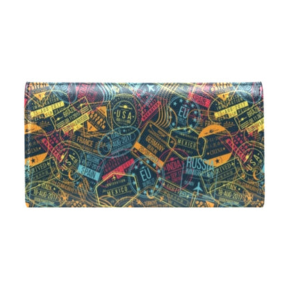 Travel Stamp Colorful Print Design LKS304 Women's Trifold Wallet