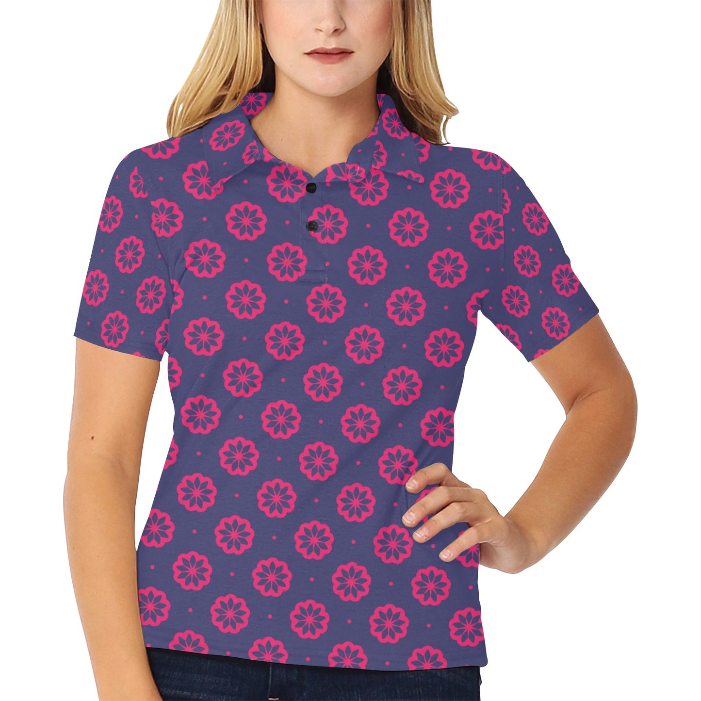 Water Lily Print Design LKS301 Women's Polo Shirt