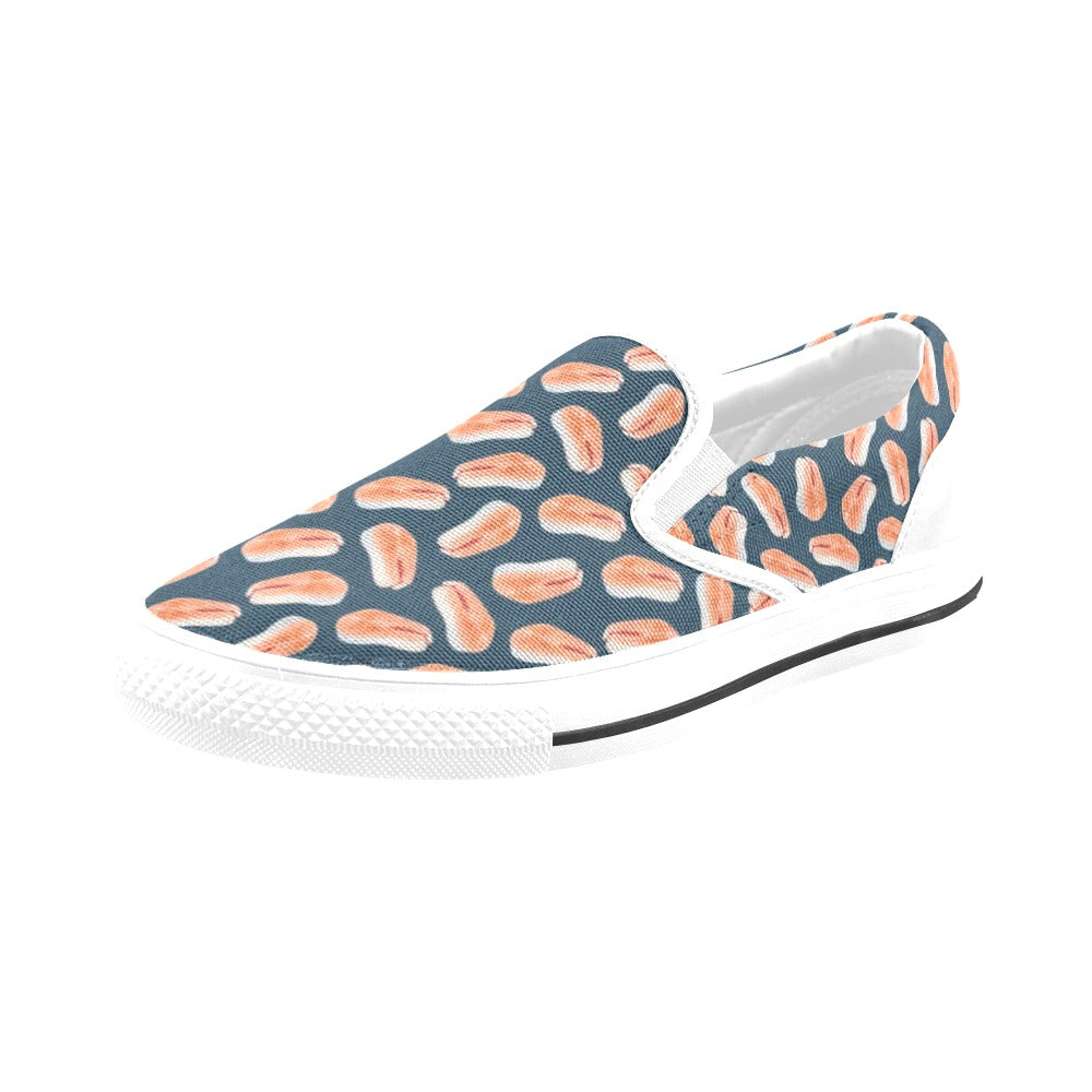 Salmon Steak Print Design LKS306 White Slip Ons Canvas Women's Shoes