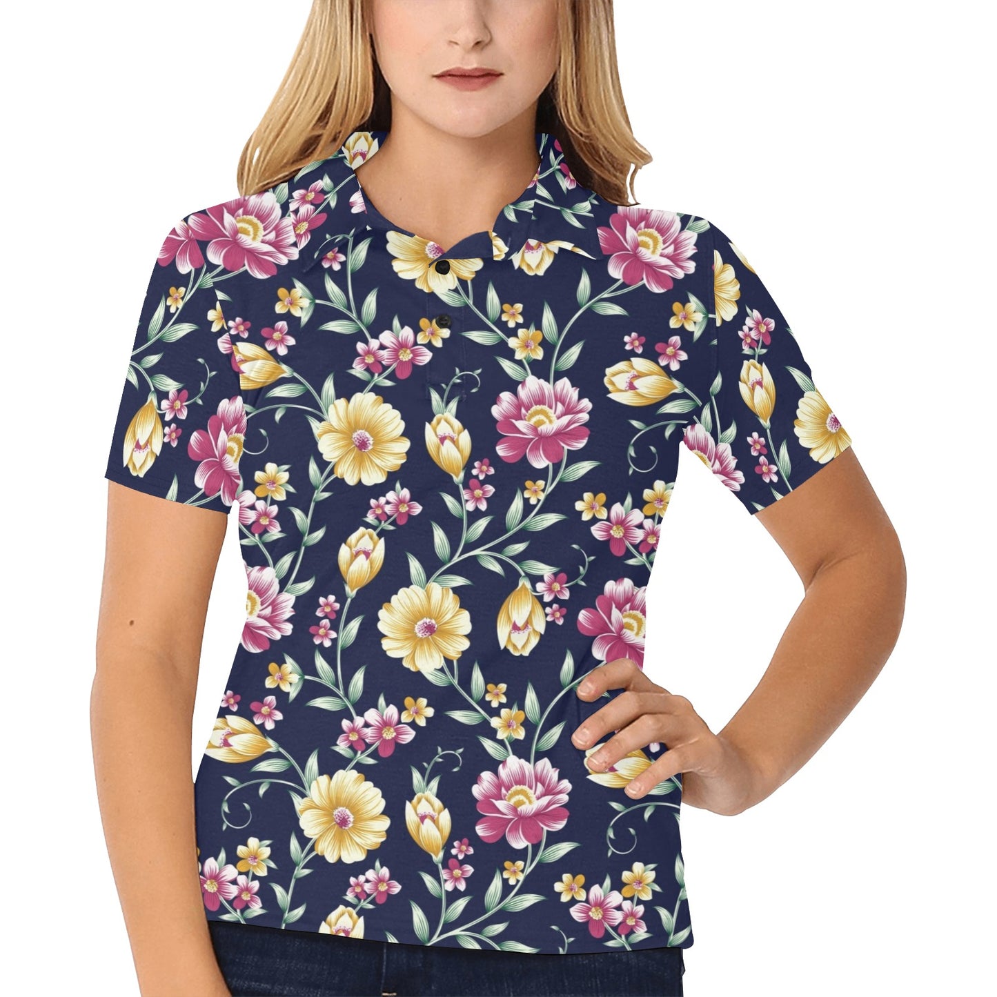 Gerberas Pattern Print Design GB03 Women's Polo Shirt