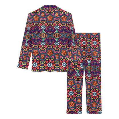 Ethnic Flower Style Print Pattern Women's Long Pajama Set
