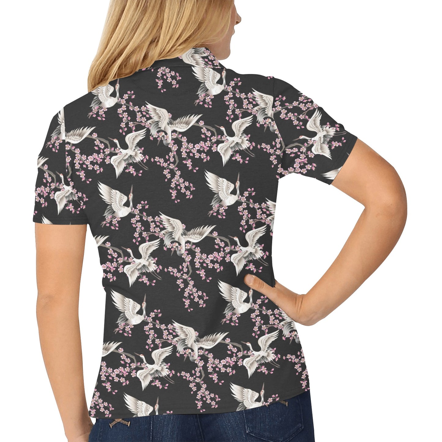 Crane Pattern Print Design 01 Women's Polo Shirt