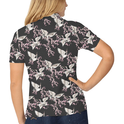 Crane Pattern Print Design 01 Women's Polo Shirt