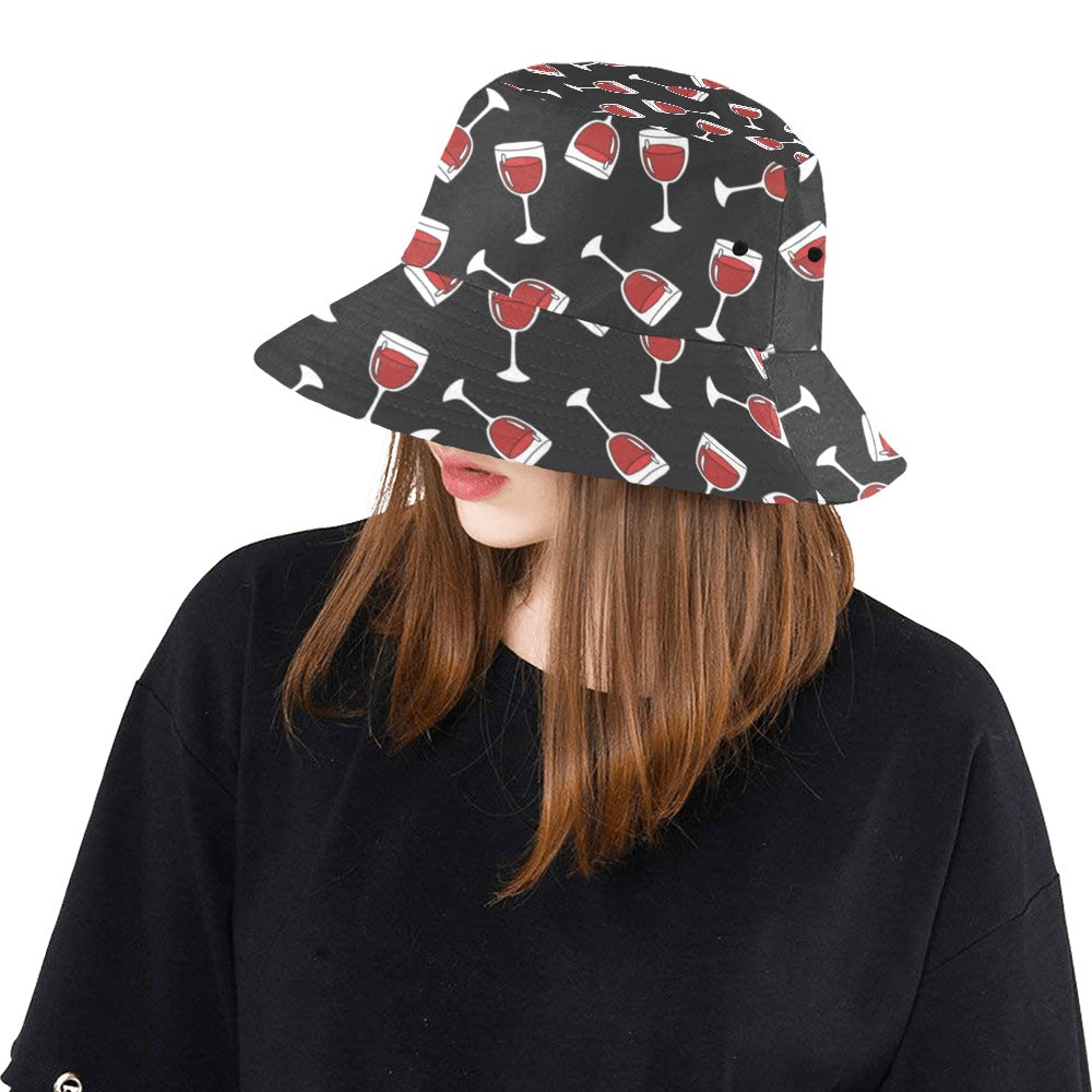 Wine Glass Print Design LKS303 Unisex Bucket Hat