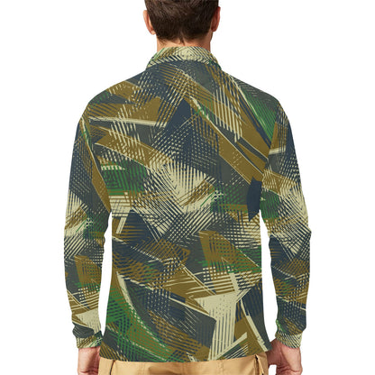 Military Camouflage Pattern Print Design 01 Long Sleeve Polo Shirt For Men's
