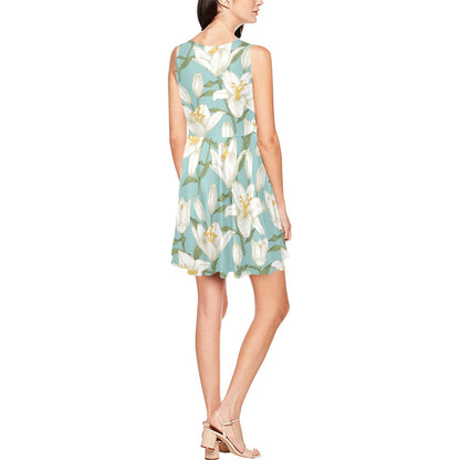 Lily Pattern Print Design LY09 Sleeveless Dress