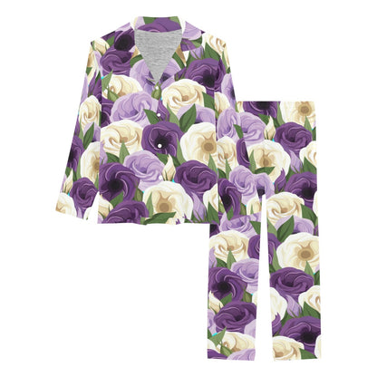 Lisianthus Pattern Print Design LT01 Women's Long Pajama Set