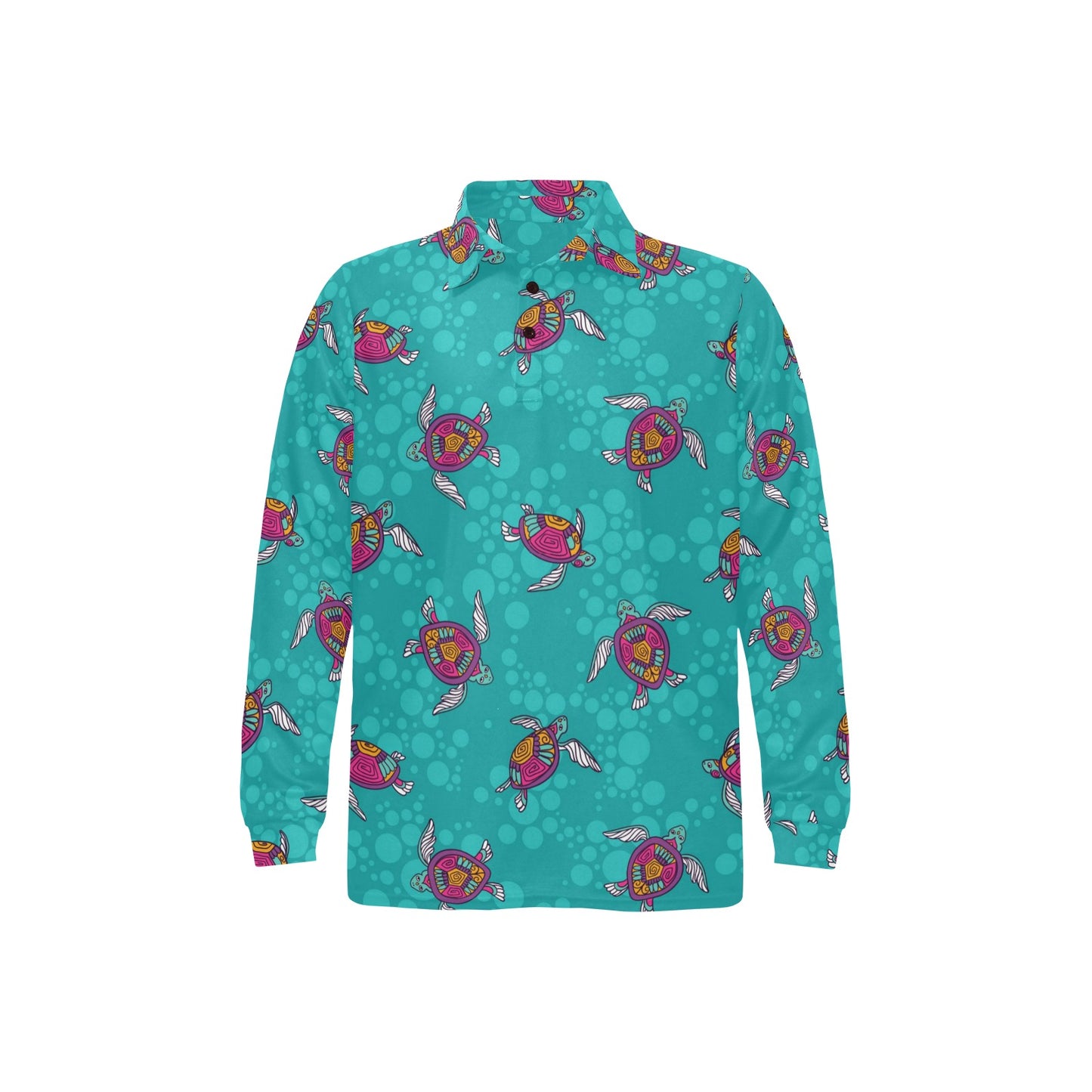 Sea Turtle Pattern Long Sleeve Polo Shirt For Men's