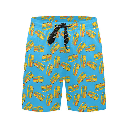 School Bus Print Design LKS302 Men's Swim Trunks Beach Shorts