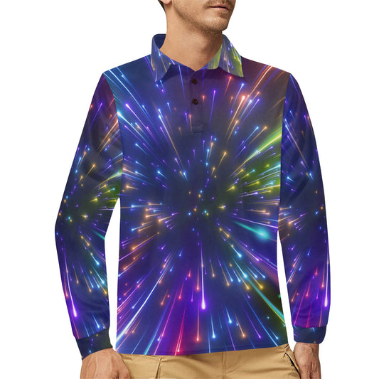 Celestial Rainbow Speed Light Long Sleeve Polo Shirt For Men's