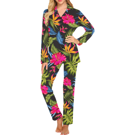 Bird Of Paradise Pattern Print Design BOP014 Women's Long Pajama Set
