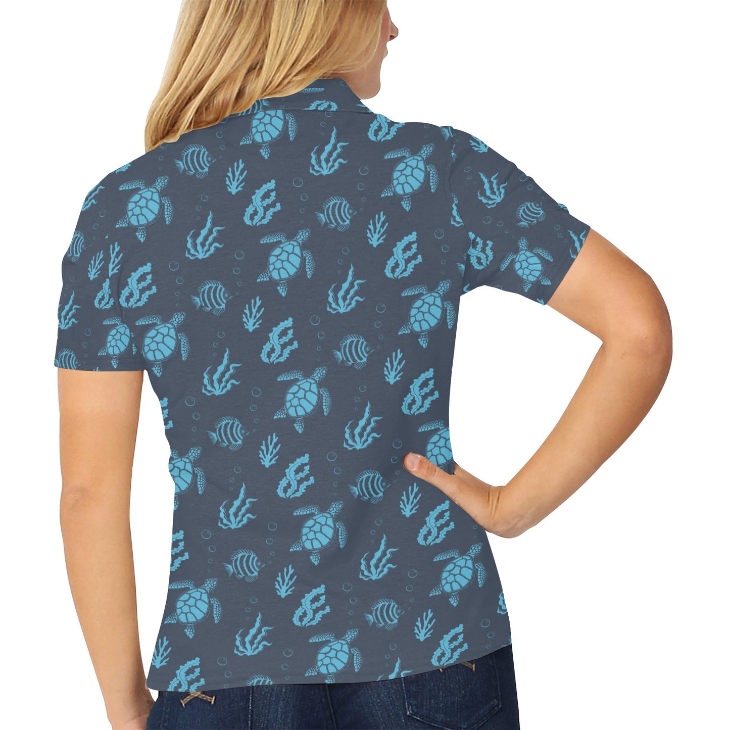 Sea Turtle Print Design LKS307 Women's Polo Shirt