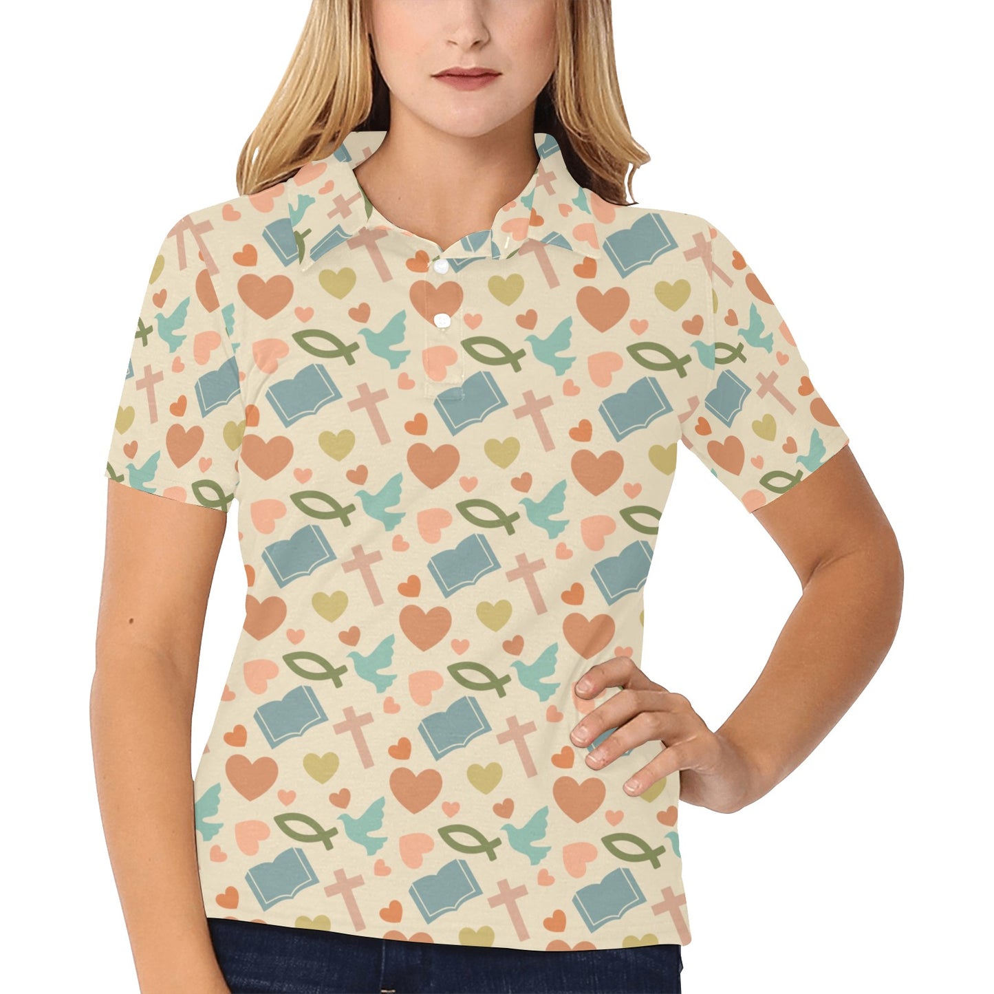 Christian Symbol Pattern Women's Polo Shirt