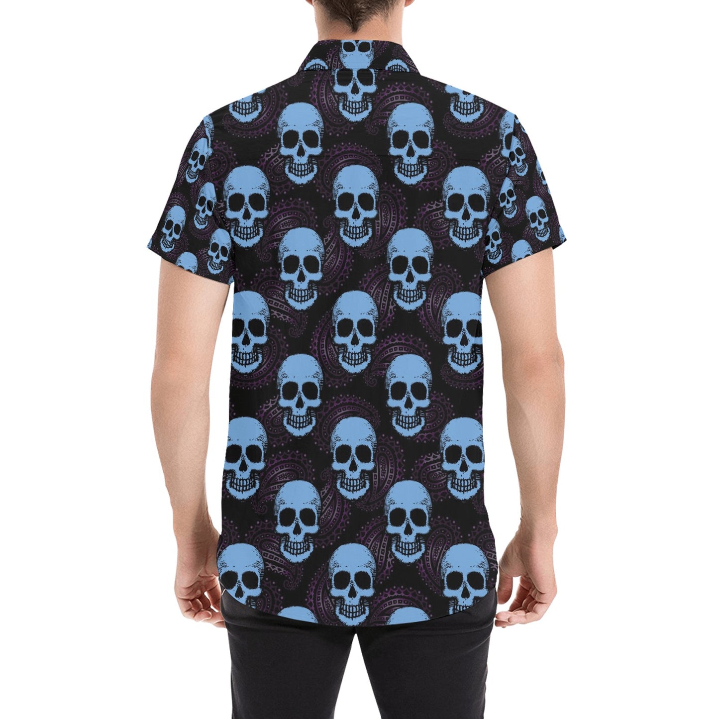 Skull Print Design LKS3012 Men Short Sleeve Button Up Shirt